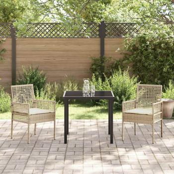 Gartenstühle 2 Stück mit Kissen Beige Poly Rattan