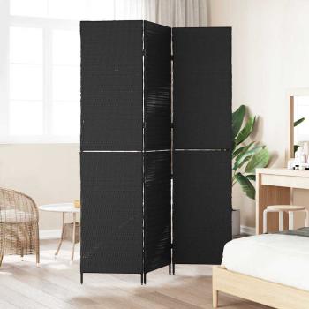 Raumteiler 3-Panel Faltbar Schwarz 146x180 cm Poly Rattan