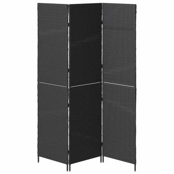 Raumteiler 3-Panel Faltbar Schwarz 146x180 cm Poly Rattan