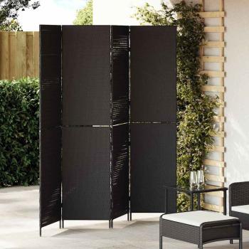 ARDEBO.de - Raumteiler 4 Paneele Faltbar Schwarz 195x180 cm Poly-Rattan