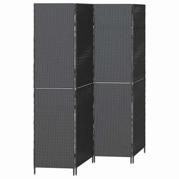 Raumteiler 4 Paneele Faltbar Schwarz 195x180 cm Poly-Rattan