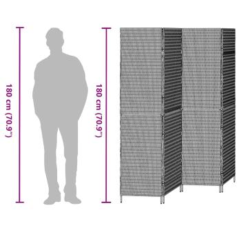 Raumteiler 4 Paneele Faltbar Schwarz 195x180 cm Poly-Rattan