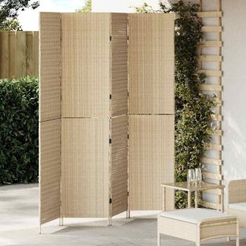 ARDEBO.de - Raumteiler Beige Holz, Stoff 4 Panels, 200 cm Höhe Faltbar