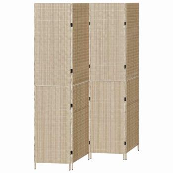 Raumteiler Beige Holz, Stoff 4 Panels, 200 cm Höhe Faltbar