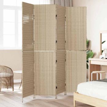 Raumteiler Beige Holz, Stoff 4 Panels, 200 cm Höhe Faltbar