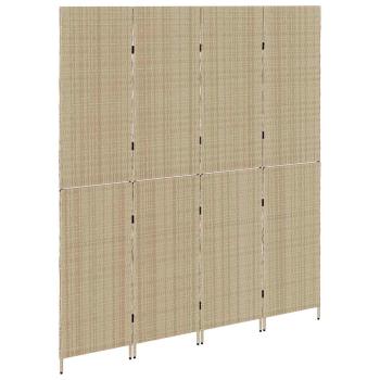 Raumteiler Beige Holz, Stoff 4 Panels, 200 cm Höhe Faltbar