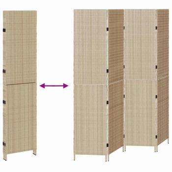 Raumteiler Beige Holz, Stoff 4 Panels, 200 cm Höhe Faltbar