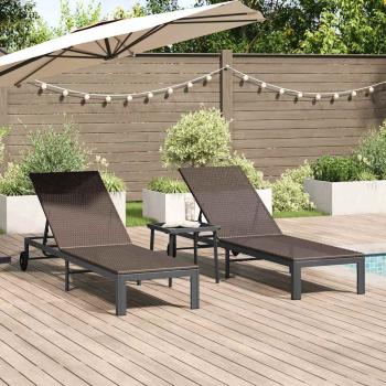 ARDEBO.de - Sonnenliegen 2 Stück mit Rädern und Tisch Braun Poly Rattan