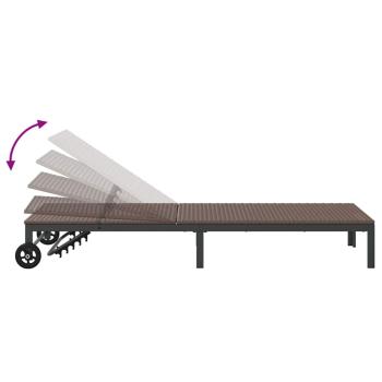 Sonnenliegen 2 Stück mit Rädern und Tisch Braun Poly Rattan