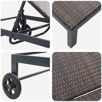 Sonnenliegen 2 Stück mit Rädern und Tisch Braun Poly Rattan