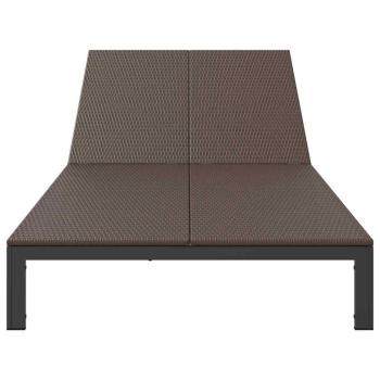 Sonnenliege mit Kissen und Rädern für 2 Personen Braun Poly Rattan