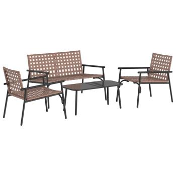 4-teiliges Outdoor-Coffee-Set aus braunem Rattan und Stahl