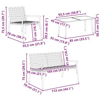4-teiliges Outdoor-Coffee-Set aus braunem Rattan und Stahl