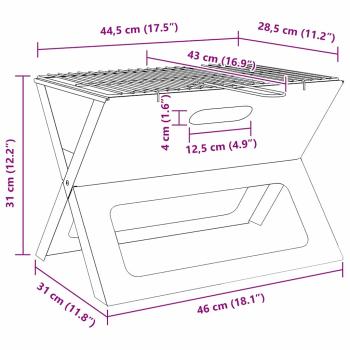 Faltbarer Holzkohle-Grill Schwarz 46x30x31 cm aus Stahl