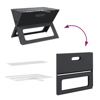 Faltbarer Holzkohle-Grill Schwarz 46x30x31 cm aus Stahl