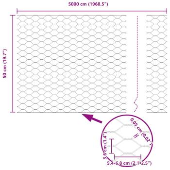 Sechseckzaun Verzinkter Stahl 5000 x 0.05 x 50 cm Langlebig