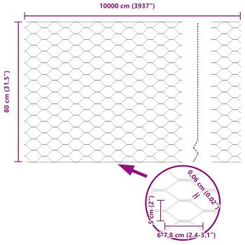 Sechseckzaun Verzinkter Stahl 10000 x 0.06 x 80 cm Langlebig
