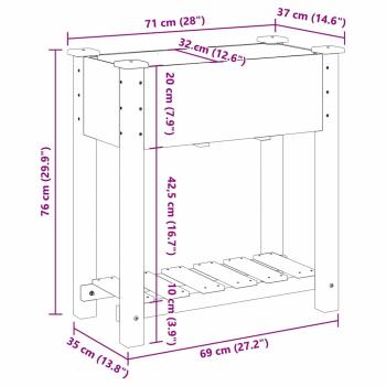 Gartenpflanzer mit Regal 71x37x76 cm aus solidem Kiefernholz