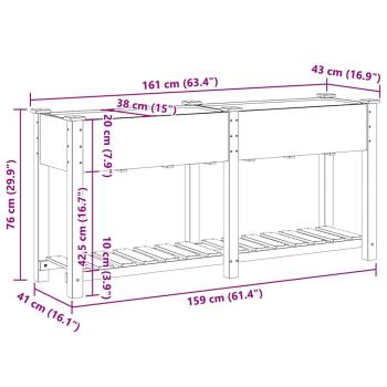 Gartenpflanzer mit Regal 161x43x76 cm aus massivem Kiefernholz