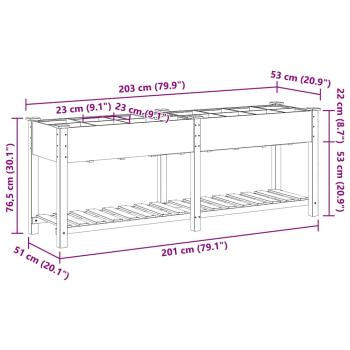 Gartenpflanzer mit Rastern 203x53x76 cm aus massivem Kiefernholz