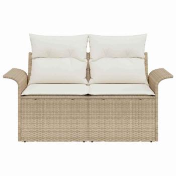 2-Sitzer Gartensofa mit Kissen Beige Polyrattan