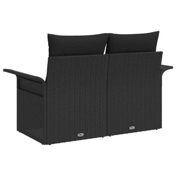 2-Sitzer Gartensofa mit Kissen Schwarz Poly Rattan