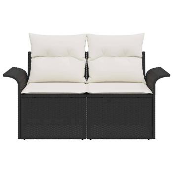 2-Sitzer Gartenbank mit Stauraum und Kissen Schwarz Poly Rattan