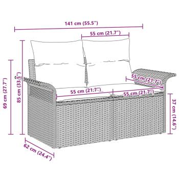 2-Sitzer Garten Sofa mit Stauraum und Kissen Braun Poly-Rattan