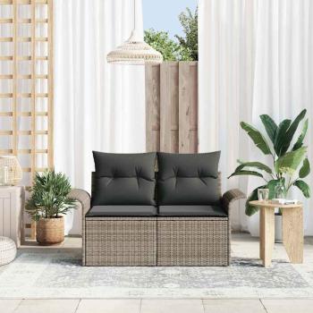 2-Sitzer Gartensofa mit Stauraum und Kissen Grau Poly Rattan