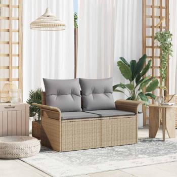 ARDEBO.de - 2-Sitzer Garten-Sofa mit Stauraum & Kissen Beige Poly Rattan