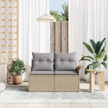2-Sitzer Garten-Sofa mit Stauraum & Kissen Beige Poly Rattan