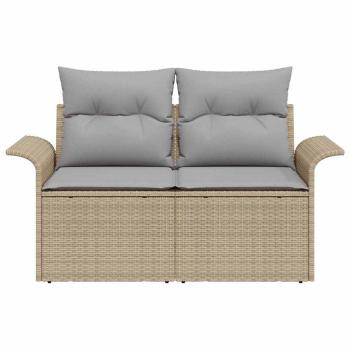 2-Sitzer Garten-Sofa mit Stauraum & Kissen Beige Poly Rattan