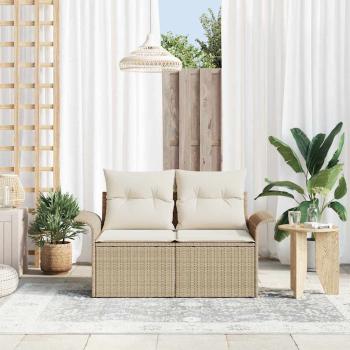 2-Sitzer Gartensofa mit Stauraum und Kissen Beige Poly Rattan