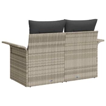 ARDEBO.de - 2-Sitzer Garten-Sofa mit Stauraum und Kissen Hellgrau Poly-Rattan
