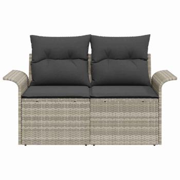 2-Sitzer Garten-Sofa mit Stauraum und Kissen Hellgrau Poly-Rattan