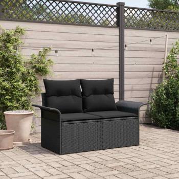 ARDEBO.de - 2-Sitzer Garten Sofa mit Stauraum & Kissen Schwarz Poly Rattan