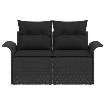 2-Sitzer Garten Sofa mit Stauraum & Kissen Schwarz Poly Rattan