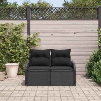 2-Sitzer Garten-Sofa mit Kissen Schwarz Poly-Rattan