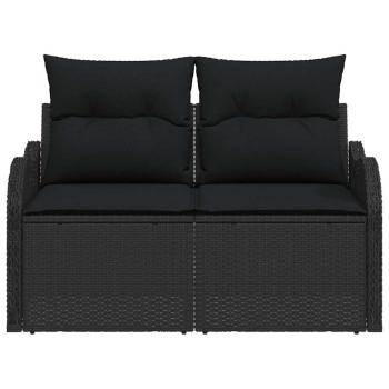 2-Sitzer Garten-Sofa mit Kissen Schwarz Poly-Rattan