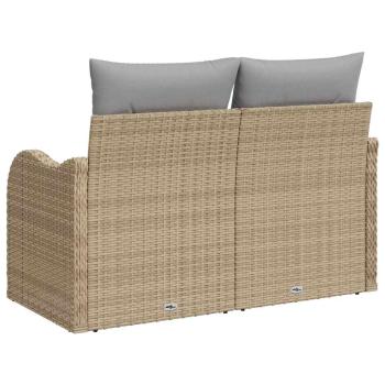 2-Sitzer Garten-Sofa mit Stauraum und Kissen Beige Poly Rattan