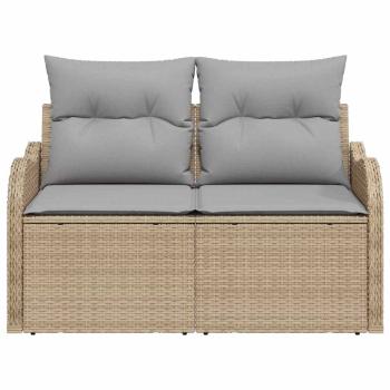2-Sitzer Garten-Sofa mit Stauraum und Kissen Beige Poly Rattan