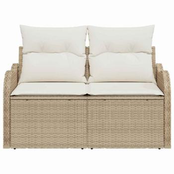 2-Sitzer Garten-Sofa mit Stauraum und Kissen Beige Poly Rattan