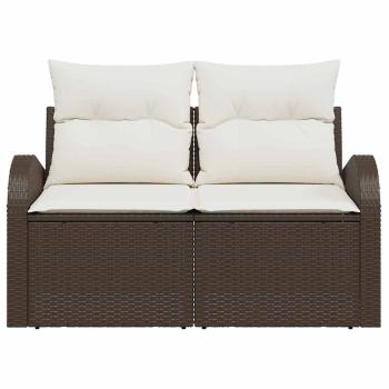 2-Sitzer Garten-Sofa mit Kissen Braun Poly Rattan