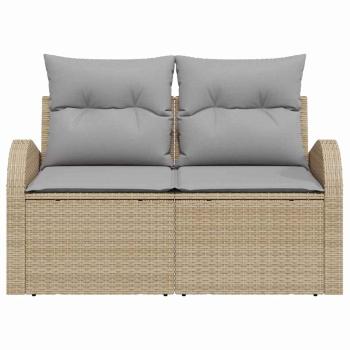 2-Sitzer Garten-Sofa mit Kissen Beige Poly Rattan
