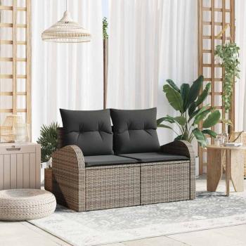 ARDEBO.de - 2-Sitzer Garten-Sofa mit Stauraum und Kissen Grau Poly Rattan