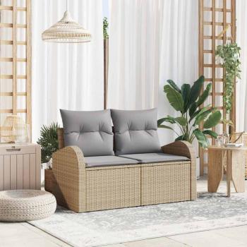 ARDEBO.de - 2-Sitzer Garten-Sofa mit Stauraum und Kissen Beige Poly Rattan
