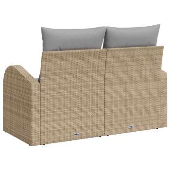 2-Sitzer Garten-Sofa mit Stauraum und Kissen Beige Poly Rattan