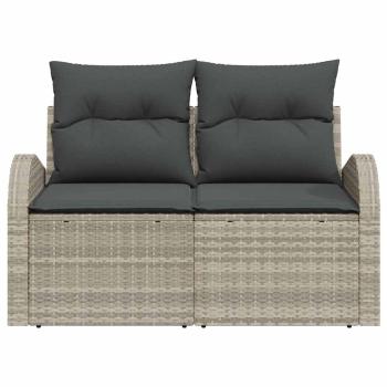 2-Sitzer Garten-Sofa mit Stauraum & Kissen Hellgrau Poly Rattan