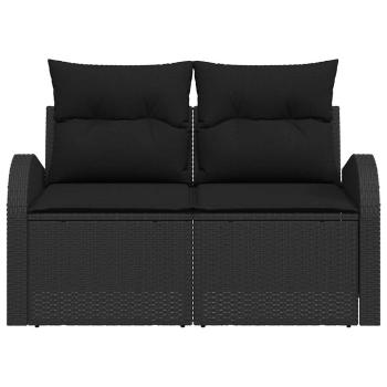 2-Sitzer Garten Sofa mit Stauraum und Kissen Schwarz Poly Rattan