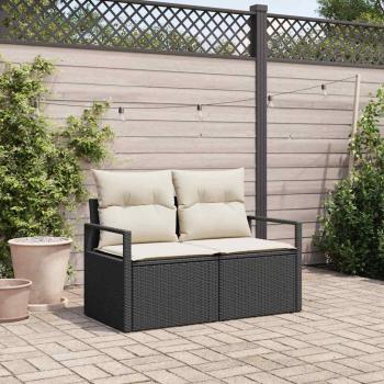 ARDEBO.de - 2-Sitzer Garten-Sofa mit Kissen Schwarz Poly-Rattan
